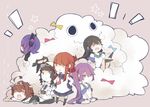  &gt;_&lt; ahoge akebono_(kantai_collection) bell black_hair brown_eyes brown_hair closed_eyes female_admiral_(kantai_collection) flower folded_ponytail hair_bell hair_flower hair_ornament handheld_game_console headgear inazuma_(kantai_collection) jingle_bell kantai_collection kongou_(kantai_collection) long_hair miss_cloud multiple_girls nontraditional_miko pantyhose pekeko_(pepekekeko) playstation_portable pleated_skirt purple_eyes purple_hair school_uniform serafuku short_hair side_ponytail skirt tenryuu_(kantai_collection) thighhighs ushio_(kantai_collection) watabe_koharu zettai_ryouiki 