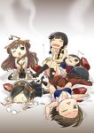  6+girls =_= ahoge bare_shoulders black_hair brown_hair choukai_(kantai_collection) defeat detached_sleeves eyewear_removed glasses hair_ornament hairband japanese_clothes kantai_collection kirishima_(kantai_collection) kitakami_(kantai_collection) kongou_(kantai_collection) long_hair maya_(kantai_collection) megane_megane midriff mogami_(kantai_collection) multiple_girls one_eye_closed opaque_glasses open_mouth pleated_skirt primary_stage rectangular_mouth short_hair skirt torn_clothes triangle_mouth wavy_mouth 