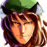  animal_ears brown_eyes brown_hair cat_ears chen close-up gundam hat ikami_(rockhardridefree) looking_at_viewer manly paptimus_scirocco parody short_hair smile smirk touhou zeta_gundam 