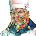  1boy baratie blonde_hair blue_eyes chef chef_hat east_blue facial_hair hat looking_at_viewer lowres male male_focus one_piece solo toque toque_blanche ucchinu zeff 