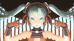  bad_id bad_pixiv_id floating_hair gloves green_eyes green_hair hatsune_miku headphones highres long_hair open_mouth solo throtem twintails vocaloid 