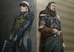  armor assassin&#039;s_creed crossover doubleleaf eyepatch ezio_auditore_da_firenze gun headband male metal_gear solid_snake weapon 