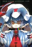  absurdres alternate_costume ascot blue_hair grey_hair hat highres imizu_(nitro_unknown) looking_at_viewer marker pen red_eyes remilia_scarlet short_hair slit_pupils solo sweatdrop touhou vampire 