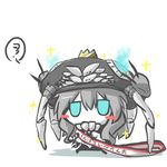  blush_stickers bodysuit chibi commentary crown gloves glowing glowing_eyes goma_(gomasamune) jitome kantai_collection long_hair mini_crown pale_skin shinkaisei-kan silver_hair solo translated wo-class_aircraft_carrier 