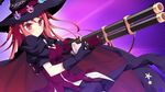  1girl cape game_cg gloves gun hat hinomiya_ayari ko~cha long_hair red_eyes red_hair solo very_long_hair weapon witch&#039;s_garden witch's_garden witch_hat 