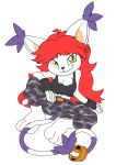  anthro breasts cleavage clothed clothing digimon digimon_(species) female fur gatomon hair kandlin midriff red_hair simple_background smile solo white_background white_fur 