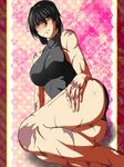  ass bare_legs black_hair blush breasts brown_eyes large_breasts leotard long_hair lying m.u.g.e.n on_side original pillarboxed samuimu scar sendai_hakurei_no_miko touhou 