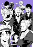  6+boys alexander_kozachenko armor black_hair blonde_hair cancer_deathmask crossover eilinna g.i._joe green_hair leon_s._kennedy leon_s_kennedy male male_focus monkey_d_luffy multiple_boys multiple_crossover one_piece resident_evil roronoa_zoro saint_seiya scar short_hair shounen_jump smile snake_eyes_(character) storm_shadow 