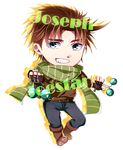  bad_id bad_pixiv_id blue_eyes bola_(weapon) boots brown_hair character_name chibi grin jacket jojo_no_kimyou_na_bouken joseph_joestar_(young) male_focus scarf smile solo yoshimura_(hrd29) 