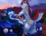  2013 anal balls blue_fur canine car chibi-marrow duo fur gay knot male penis sex wolf 