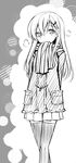  alternate_costume coat greyscale hair_ornament hairclip kantai_collection long_hair looking_at_viewer monochrome pleated_skirt scarf skirt solo suzuya_(kantai_collection) teruui thighhighs zettai_ryouiki 