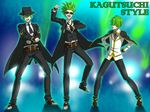  arin66 bad_id bad_pixiv_id blazblue formal gangnam_style green_hair hazama highres kazuma_kuvaru male_focus multiple_boys multiple_persona necktie parody suit sunglasses yuuki_terumi 