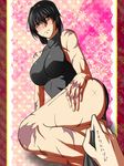  ass bare_legs black_hair black_legwear blush breasts brown_eyes large_breasts legwear_removed leotard long_hair lying m.u.g.e.n on_side original pillarboxed pov samuimu scar sendai_hakurei_no_miko thighhighs touhou translated 