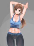  absurdres alternate_color armpits arms_up brown_eyes brown_hair highres iqoru navel nintendo solo super_smash_bros. wii_fit wii_fit_trainer 