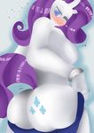  anthro anthrofied blue_eyes blush breasts butt cbatie11 cutie_mark equine female friendship_is_magic fur hair horn horse long_hair looking_at_viewer mammal my_little_pony one_eye_closed pony purple_hair rarity_(mlp) side_boob smile solo unicorn white_fur 