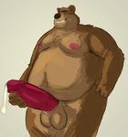  bear belly big big_penis brown_nose chub chubby erection hairy hyper hyperdick looking_at_viewer male mammal moobs nipples overhang overweight penis plain_background precum smile solo standing superchub tcw top tummy 