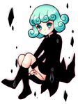  blush commentary_request leg_hug meiya_neon one-punch_man short_hair simple_background solo tatsumaki white_background 