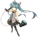  aqua_eyes aqua_hair bad_id bad_pixiv_id boots frown gloves hatsune_miku headset long_hair megaphone necktie pig_ggul simple_background skirt solo thigh_boots thighhighs twintails very_long_hair vocaloid white_background 