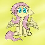 female feral fluttershy_(mlp) friendship_is_magic frown fur green_eyes hair horse ichibangravity long_hair looking_at_viewer mammal my_little_pony pegasus pink_hair plain_background pony sitting solo wings yellow_background yellow_fur 