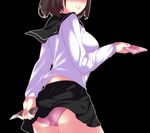  ass black_background blush boxcutter head_out_of_frame highres huangquan_dong_(sinchi) knife lips original panties pantyshot parted_lips pink_panties school_uniform simple_background skirt solo underwear 