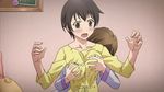  2girls animated animated_gif blush breast_grab breasts breasts_grab brown_eyes brown_hair corpse_party grabbing groping lowres multiple_girls nakashima_naomi open_mouth pajamas shinohara_seiko short_hair surprised yuri 