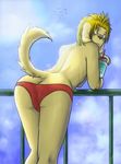  bent_over blonde_hair butt byoki-desu canine cup drink fur hair male mammal outside panties presenting presenting_hindquarters salty sky solo that_kei_guy underwear 