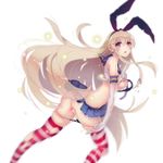  ass black_panties blonde_hair blush breasts censored elbow_gloves gloves hair_ornament highres kantai_collection long_hair looking_at_viewer looking_back medium_breasts motion_blur nipples open_mouth panties panty_pull pussy pussy_juice qin shimakaze_(kantai_collection) shiny shiny_skin simple_background skindentation skirt socks solo striped striped_legwear tears thighhighs torn_clothes torn_gloves torn_legwear underwear white_gloves 
