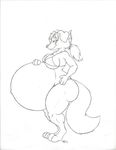  big_butt bikini butt canine chubby dog female hindpaw huge_belly hyper hyper_belly hyper_pregnancy mammal monochrome navel paws ponytail pregnant side_view smile solo swimsuit wad 