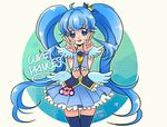  blue_eyes blue_hair blue_legwear blue_skirt bow brooch character_name cnove crown cure_princess double_v hair_bow happinesscharge_precure! jewelry long_hair magical_girl mini_crown precure shirayuki_hime skirt smile solo thighhighs twintails v zettai_ryouiki 