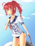  bad_id bad_pixiv_id halcyon_(halcyon90) highres i-168_(kantai_collection) kantai_collection long_hair ponytail red_eyes red_hair school_swimsuit school_uniform serafuku swimsuit swimsuit_under_clothes wet 