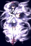  black_hair black_wings feathered_wings hat leaf_fan looking_at_viewer shameimaru_aya solo tokin_hat touhou wind wings yuran_(kuen-hien) 