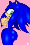  anthro big_breasts big_butt blue_hair breasts butt covering covering_self crossgender enormous_(artist) female green_eyes hair hedgehog looking_at_viewer looking_back mammal nude sega side_boob solo sonic_(series) sonic_the_hedgehog 
