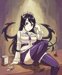  1girl black_hair breasts filia_(skullgirls) red_eyes skirt skullgirls thighhighs 