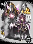  chabaneko commentary_request copyright_name demon father_and_daughter highres horns kuromu_(chabaneko) letterboxed long_hair looking_at_viewer pantyhose pixiv_fantasia pixiv_fantasia_new_world pointy_ears purple_eyes purple_hair skirt 