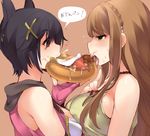  animal_ears ashihara_yuno asymmetrical_docking bangs black_hair blunt_bangs blush braid breast_press breasts brown_background brown_hair covered_nipples crown_braid eye_contact fingerless_gloves food food_on_face fried_egg gloves god_eater god_eater_2:_rage_burst green_eyes hair_ornament hairband hairclip heart heart-shaped_pupils jewelry kouzuki_nana large_breasts long_hair looking_at_another multiple_girls naso4 necklace pearl_necklace red_eyes sandwich shared_food short_hair sideboob simple_background sleeveless symbol-shaped_pupils tank_top tongue tongue_out translated upper_body very_short_hair 