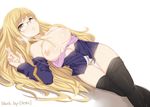 :&lt; black_legwear blonde_hair bra bra_pull breasts glasses gloves hews_hack large_breasts long_hair lying nipples on_side pantyhose pantyhose_pull perrine_h_clostermann pink_bra pussy shirt solo strike_witches thigh_gap uncensored underwear world_witches_series yellow_eyes 