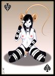  &#9824; ace_of_clubs anthro arm_warmers black_hair breasts brown_eyes butt card card_game collar cute ear_piercing female hair invalid_color invalid_tag kneeling legwear llmixll looking_at_viewer mammal markings mouse nipples panties piercing pinup playing_card pose pussy red_eyes rodent solo stockings topless underwear 
