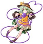  alphes_(style) boots dairi eyeball floral_print full_body green_eyes green_hair hat hat_ribbon heart heart_of_string image_sample komeiji_koishi long_sleeves looking_at_viewer md5_mismatch open_mouth outstretched_arms parody pixiv_sample ribbon shirt short_hair simple_background skirt smile solo string style_parody third_eye touhou white_background wide_sleeves 