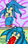  anthro big_breasts big_butt blue_hair breasts butt crossgender echidna english_text enormous_(artist) erection fellatio female green_eyes hair hedgehog knuckles_the_echidna male mammal nude oral oral_sex penis sega sex side_boob sonic_(series) sonic_the_hedgehog straight text vein veiny_penis 
