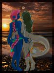  anthro beach blue_fur braid bum butt cainethelongshot couple duo female fish fur green_hair grope hair interspecies invalid_color kathy katt lesbian long_hair love marine nude outside romantic sea seaside shark sunset swimsuit undressing unkown_species vex water 