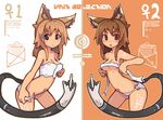  animal_ears bad_id bad_pixiv_id blue_eyes breasts brown_hair cat_ears cleavage covering covering_breasts medium_breasts multiple_girls nancou_(nankou) original panties panty_pull red_eyes short_hair tail underwear 