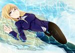  black_legwear blonde_hair breasts character_name crotch_seam glasses gloves hews_hack long_hair lying medium_breasts on_side panties panties_under_pantyhose pantyhose parted_lips partially_submerged perrine_h_clostermann shirt solo strike_witches thigh_gap underwear water world_witches_series yellow_eyes 