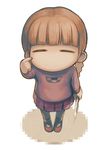  bad_id bad_pixiv_id bangs blunt_bangs braid brown_hair checkered chibi closed_eyes colored_shadow horey knife madotsuki mary_janes no_mouth no_nose pantyhose pinching pink_shirt pleated_skirt purple_skirt red_skirt shadow shirt shoes skirt solo sweater weapon yume_nikki 