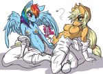  absurd_res anthro anthrofied applejack_(mlp) arthropod bee bee_keeper_suit big_breasts blonde_hair blue_eyes blue_fur blush breasts equine female friendship_is_magic fur green_eyes hair hi_res horse insect mammal mirapony multi-colored_hair my_little_pony orange_fur pegasus pink_fur pink_hair pinkie_pie_(mlp) pony purple_eyes pussy rainbow_dash_(mlp) rainbow_hair undressing wings 