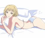  bikini blonde_hair brown_eyes kongou_tamaki lying on_stomach oomuro_nadeshiko short_hair solo swimsuit yuru_yuri 