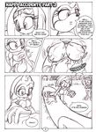  2013 anthro areola big_breasts big_penis breasts comic dialog echidna english_text erect_nipples erection female handjob huge_breasts hyper hyper_penis knuckles_the_echidna male monochrome neokat nipples penis sega sex shade_the_echidna sonic_(series) straight text tikal_the_echidna 