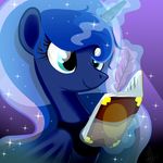  absurd_res blue_eyes blue_hair book equine female feral friendship_is_magic hair happy hi_res horn horse lebrestadrubil long_hair magic mammal multi-colored_hair my_little_pony night pony princess_luna_(mlp) quill smile solo teal_eyes winged_unicorn wings writing xwhitedreamsx young 