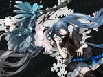  blue_eyes blue_hair flowers hatsune_miku long_hair nello_(luminous_darkness) stockings twintails vocaloid 