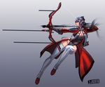  aiming archery arrow bow_(weapon) breasts chain cleavage cropped_jacket detached_leggings drawing_bow elf gloves grey_eyes grey_hair highres holding holding_arrow holding_bow_(weapon) holding_weapon jjune large_breasts left-handed leotard making_of original pauldrons pointy_ears shiny shiny_skin short_hair showgirl_skirt simple_background solo thighhighs weapon 