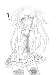  ? blush breasts chabaneko greyscale highres long_hair looking_at_viewer medium_breasts monochrome necktie original simple_background sketch skirt solo thighhighs very_long_hair white_background 